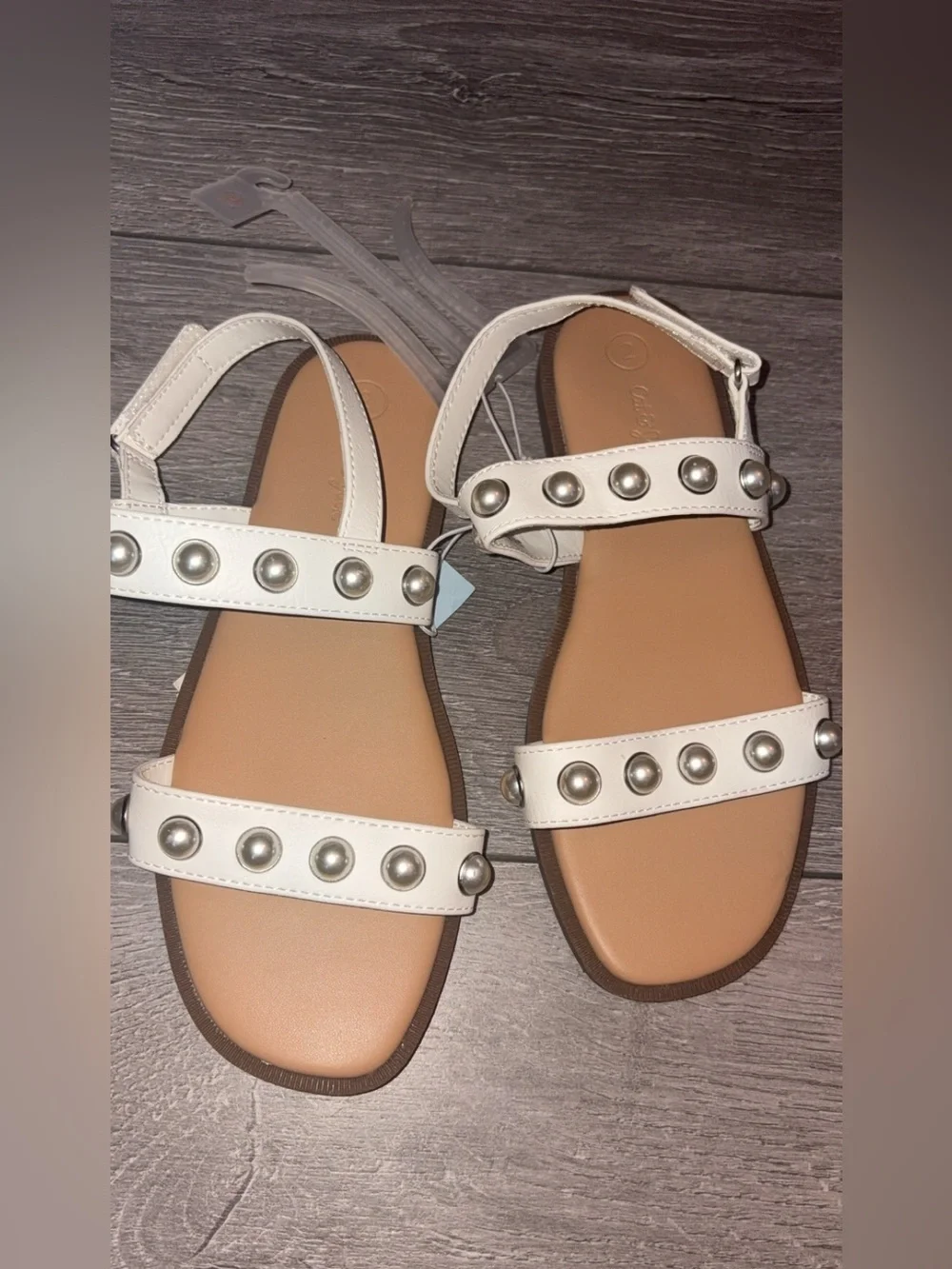 Cat & Jack Girls Size 2 Eve Pearl Flat Sandal White Ankle Strap New W Tags